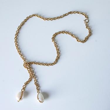 1960s Necklace Gold Tone Pearl Pendant Chain 