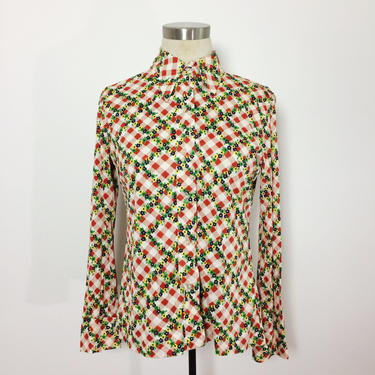 Vintage Ladies Button Up / 1970s Polyester Button Up / Floral Button Up Small / Poly Button Up / Abstract 70s Blouse / 70s Party 