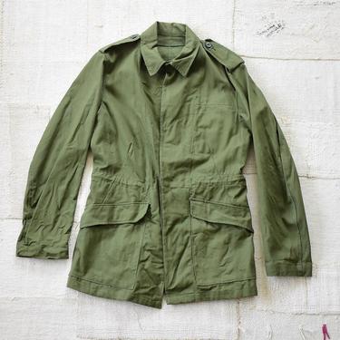 Vintage 60s British Overall Green Cotton Jacket | S M | Euro Fatigue Coat Smock 