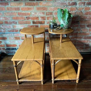 Heywood Wakefield rattan wrapped end tables