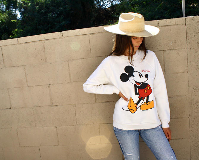 Mickey Sweatshirt // vintage mouse sweater t-shirt boho Florida Disney tee t shirt cotton 70s top 80s white // O/S 