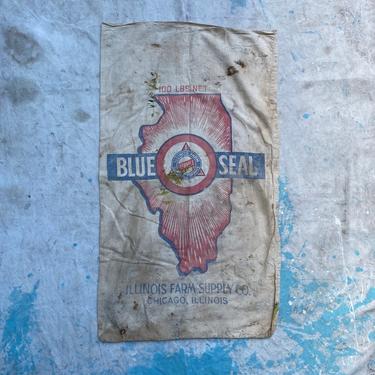 Vintage Blue Seal Illinois Farm Supply Seedsack Chicago Decor 