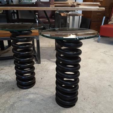 Vintage industrial iron train spring end table 