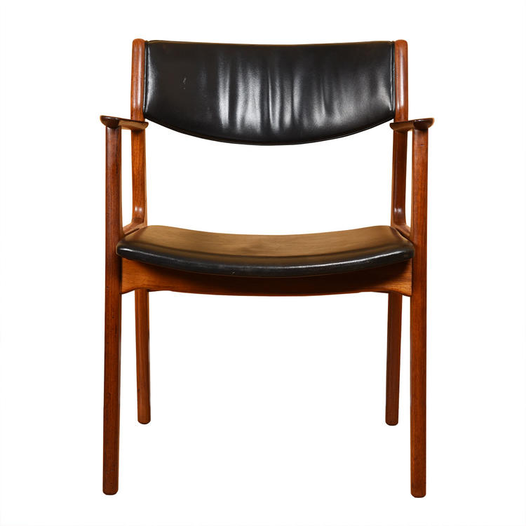 Single Leather Danish Modern Teak Dining \/ Accent Arm Chair