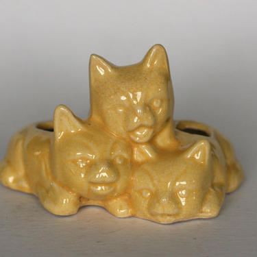 vintage cat planter yellow ceramic 