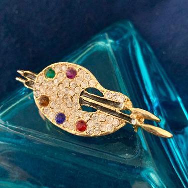 Dazzling Rhinestone Brooch, Artist Palette Pin, Faceted Stones, Vintage Jewelry 