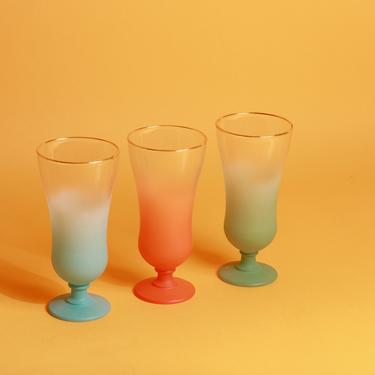 Set of 3 Vintage 70s Pastel Colorful Frosted Glass Tulip Sundae Glasses Cups Set 