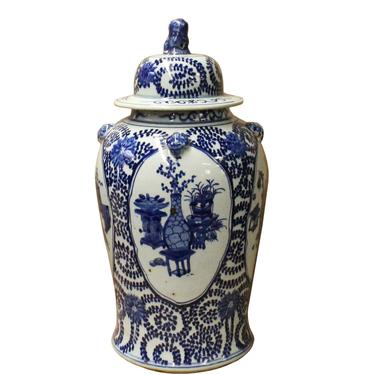 Chinese Blue &amp; White Flowers Theme Porcelain Large General Jar cs3560E 