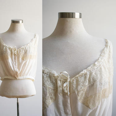Antique Corset Cover / Antique Lingerie / Silk Lace Chemise / Victorian Silk Undergarment / Victorian Silk Embroidered Corset Cover 