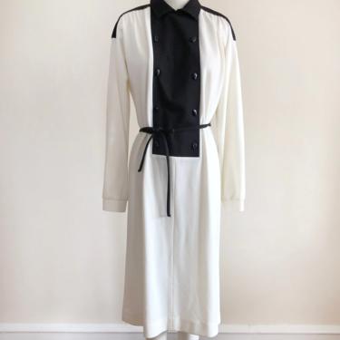 Cream and Black Midi-Length Shirt Dress - 1980s 