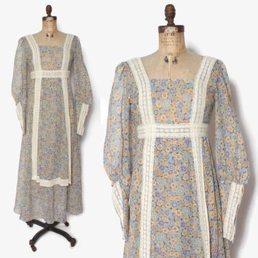 Vintage 60s GUNNE SAX Dress / 1960s Rennaisance Style Floral Maxi Dress by luckyvintageseattle