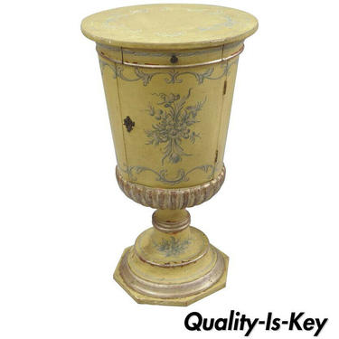 Italian Venetian Parcel Silver Gilt Round Urn Pedestal Stand Side Cabinet Table