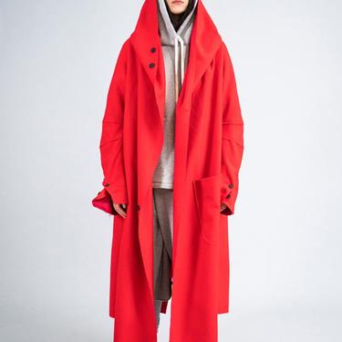 Oversized Bold Hood Drop Shoulder Wool Jacket in RED or BLACK
