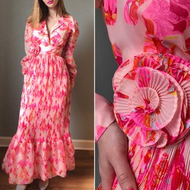 Vintage Neon Pink Psychedelic Floral Dress 