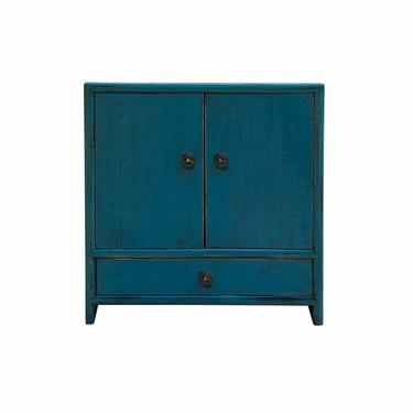 Distressed Gloss Teal Bright Blue Lacquer Drawer End Table Nightstand cs6925E 