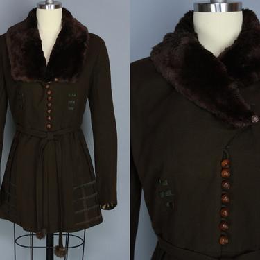 Edwardian Wool Jacket | Vintage Edwardian Coat with Fur Collar and Intricate Embroidery | medium 