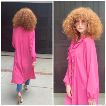 80s pink Ruffle dress flowy kimono duster jacket fluid S M 