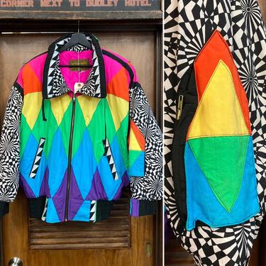 Vintage 1980’s “J. Gallery” Rave Hip Hop Streetwear Neon Op Art Ski Jacket, 80’s Color Block, Vintage Puffer Jacket, Vintage Clothing 