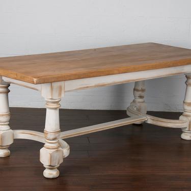 Country French Provincial Farmhouse Painted Birch Trestle Dining Table 