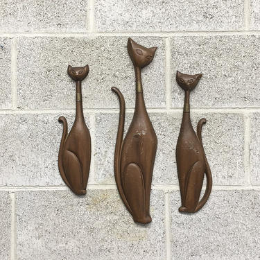 Vintage Wall Hangings Retro 1960s Mid Century Modern + Sexton + Siamese Cats + Cat Lovers + Brown and Gold + Set of 3 + MCM + Wall Decor 