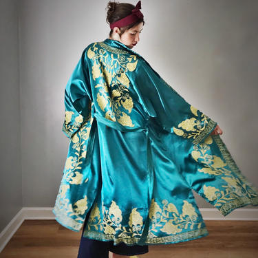 Vintage Authentic Chapin Robe Teal Satin 