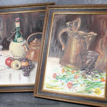 Pair of Original Paintings - Framed Wickersheim Still Lifes - Oil or Acrylic Paintings - Circa 1960s | FREE SHIPPING 