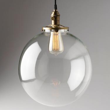 Clearance/ 2nds  Hanging Pendant Light Fixture with 12&quot; Clear Glass Globe  **USA handblown glass ** 
