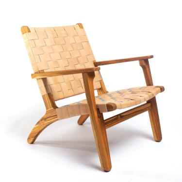 Mid Century Modern Armchair, Accent Chair, Lounger Chair, Teak Frame, Handmade, Leather, Living room, Retro Modern Rustic 