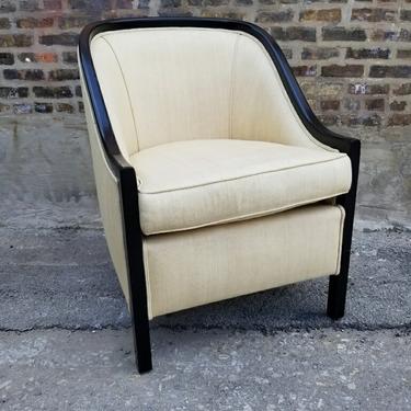 Contemporary Designer Ebonized Wood Barrel Back Accent Chair Newly Upholstered