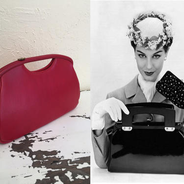 Pocketbook Check List - Vintage 1950s Big Candy Apple Red Faux Leather Vinyl Clutch Handbag Purse 