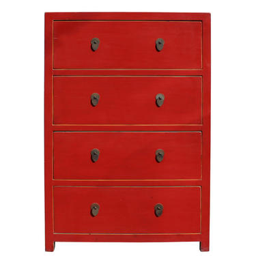 Chinese Distressed Red 4 Drawers Storage Dresser Cabinet cs2320E 