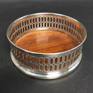 Vintage Silverplate Wine Coaster with Wood Base