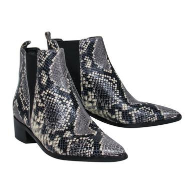 Marc Fisher - Grey & Black Leather Snakeskin Print Block Heel Booties Sz 6