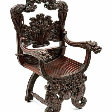 Antique Armchair, Japanese Export Highly Carved Hardwood, Fancy, Early 1900's!