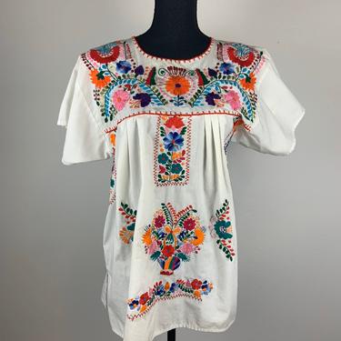 Vintage Hand Embroidered Oaxaca Top Old Mexico Style Tunic 