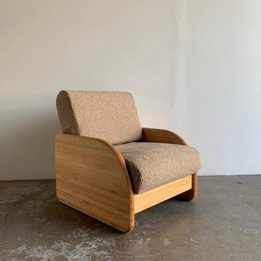 Post modern Solid oak and Sherpa lounge chair 