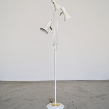 Mid-century Modern Triple Cone Light Floor Lamp in White &amp; Brass! 