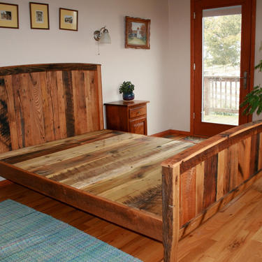 Cozy Country Bedframe from Wormy Chestnut and Reclaimed Oak 