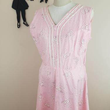 Vintage 1950's Pink Floral Dress / 50s Plus Size Day Dress XXL 