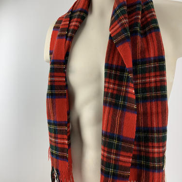 Vintage Cashmere Scarf - Royal Stewart - Beautiful Red Plaid - Made in Scotland -  100% Pure Cashmere - Dress Scarf - Fringe Details 