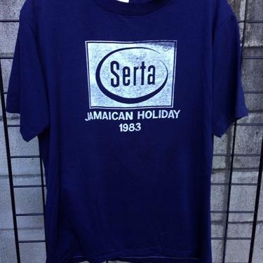 Serta Blue Shirt Vintage 1980s Jamaican Holiday Tee T 50/50 L Paper thin 