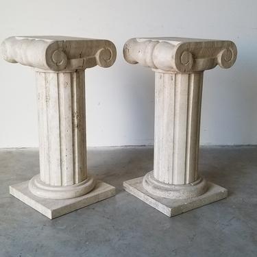 Italian Classical - Style Travertine Column Pedestals / Dining Table Bases - a Pair 