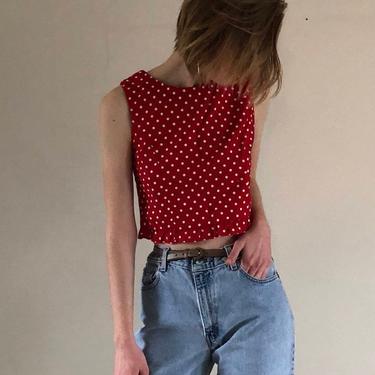 70s red polka dot cotton crop top / vintage crop top / sleeveless polka dot button back blouse / vintage Lanz of Salzburg  | XS 