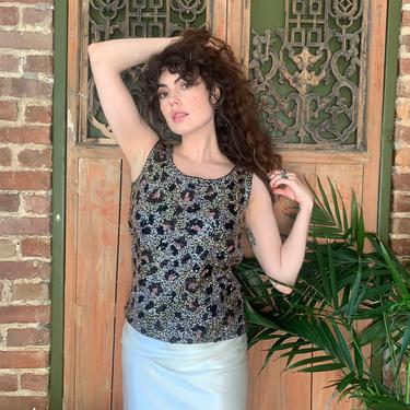 60’s SEQUIN SLEEVELESS TOP - leopard print - large 
