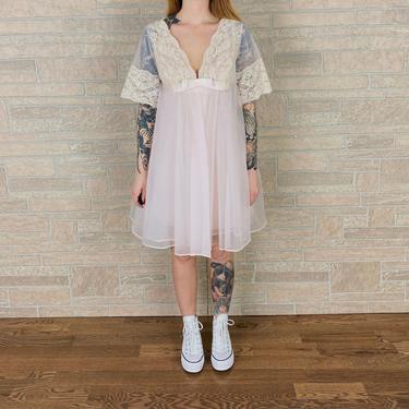 60's Delicate Vintage Slip Dress and Peignoir Matching Lingerie Set 