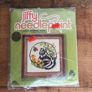 70's Jiffy Stitchery Kit, Little Meadow Skunk #521, Sunset Designs, Vintage Needlepoint Kit, 