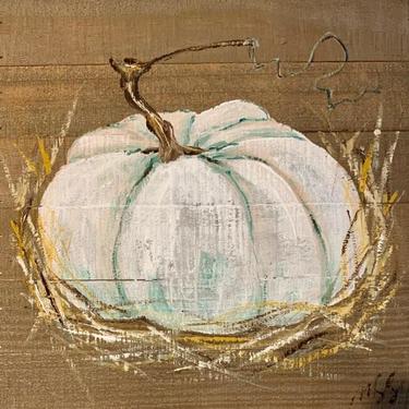 Original White Pumpkin painting on Wood