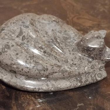 Hand Carved Gemstone Fossil Cat Sculpture Paperweight 4