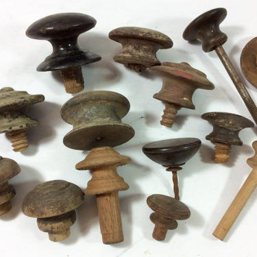 16 - 19th Century Wood Drawer Knobs with Posts - Antique Dresser Cabinet Pulls 