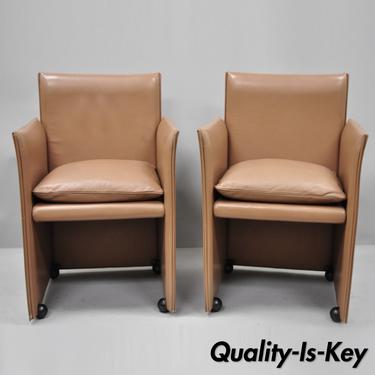 Pair of 401 Break Armchair Mario Bellini for Cassina Copper Leather Dining Chair